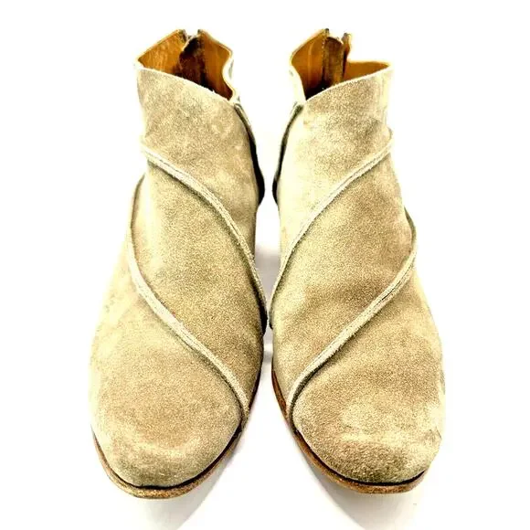 CYDWOQ Vintage Booties Womens 39/ 8.5 Handmade 1.5 Wooden Heels Suede Art - Picture 4 of 7